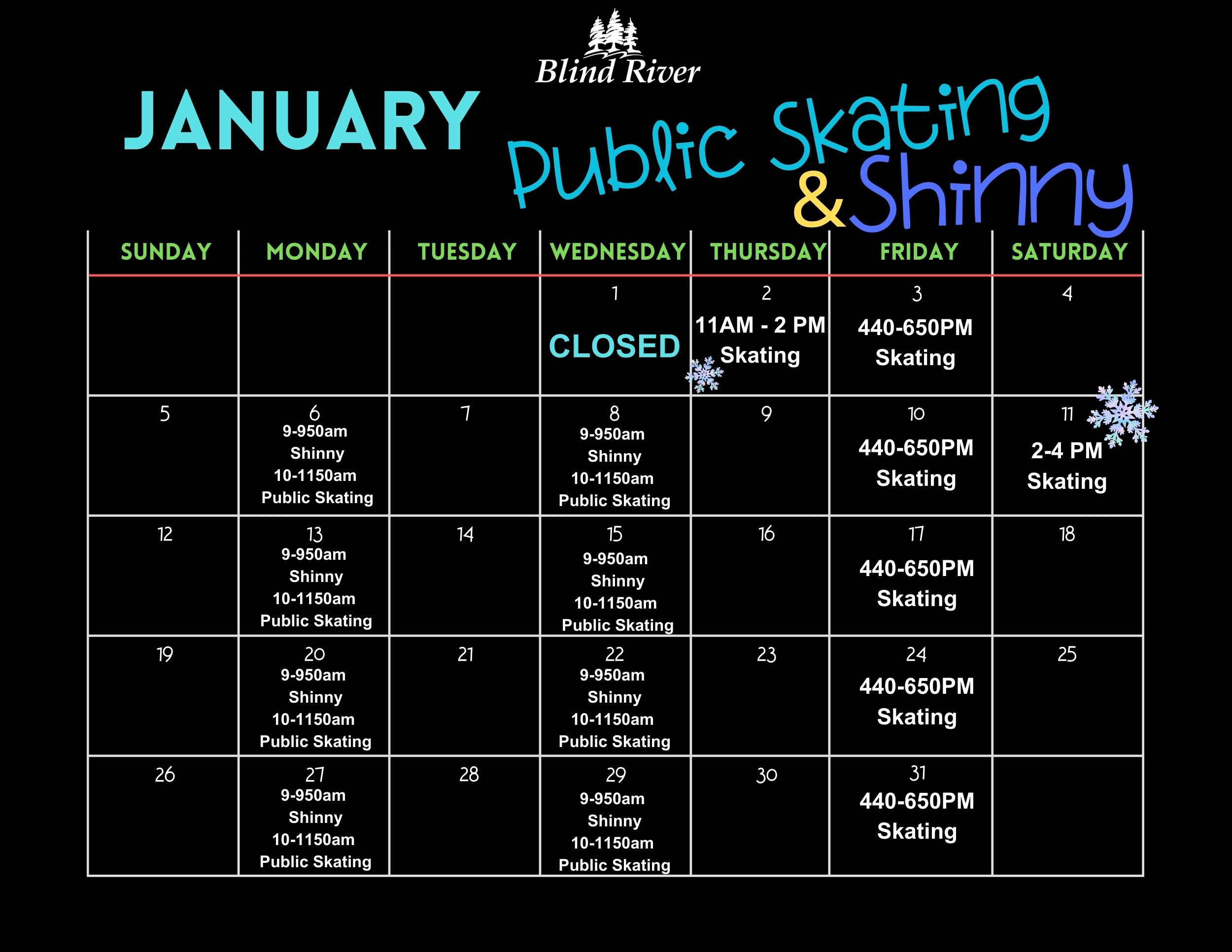 January 2025 Public Skating schedule