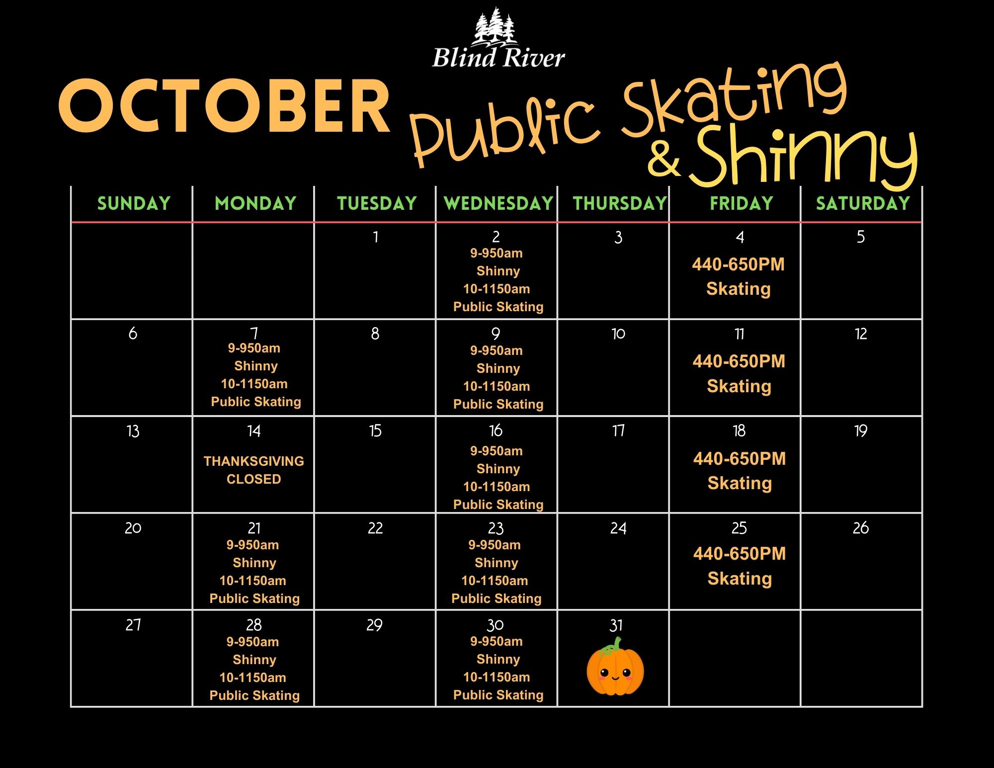 October 2024 Public Skating schedule