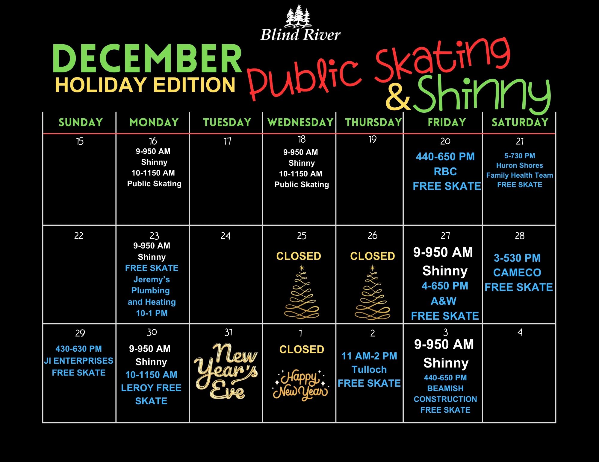 December Public Skating Schedule