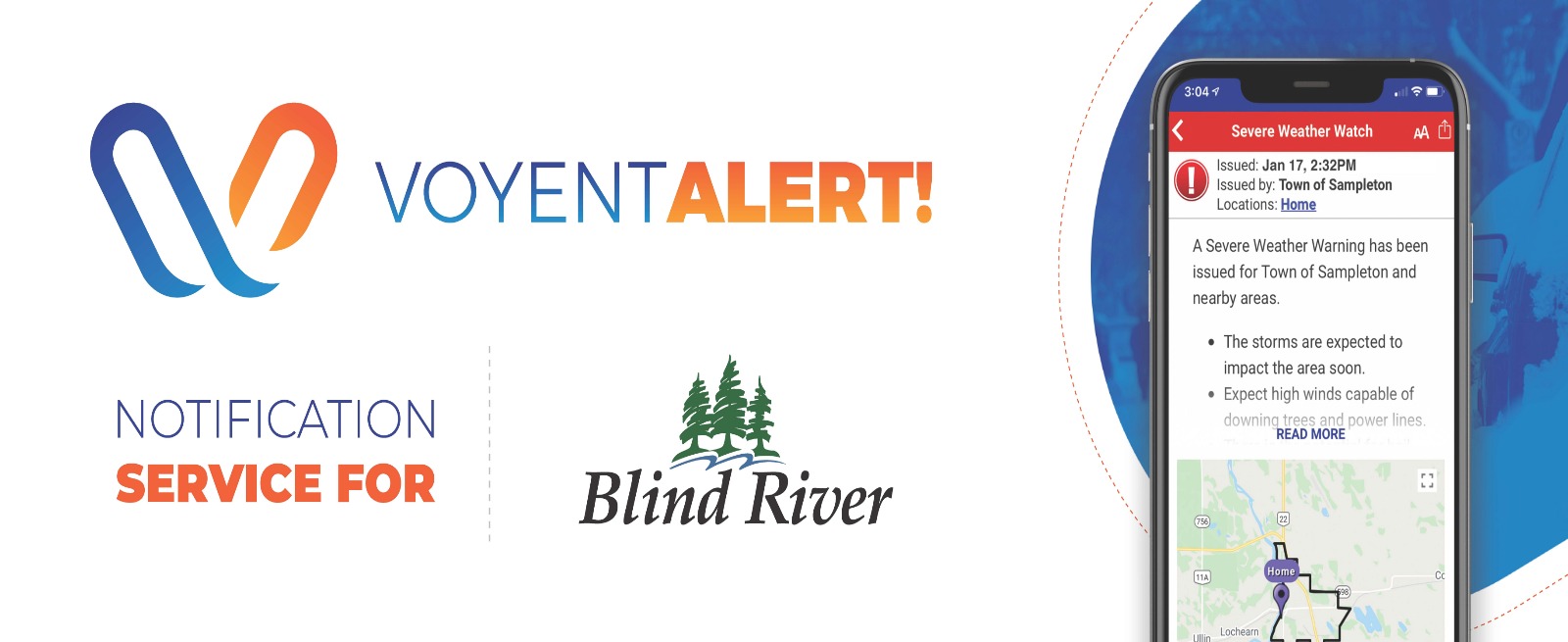 voyent alert banner with blind river logo